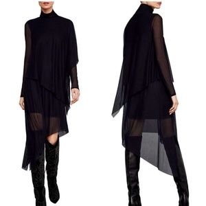 NWT - BCBGMAXIZIRIA Asymetrical Mock Neck Sheer Dress - Large